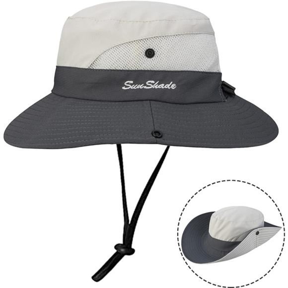 Women's Outdoor UV Protection Sun Hats Mesh Beach Fishing Hat Ponytail Hole - Picture 3 of 7